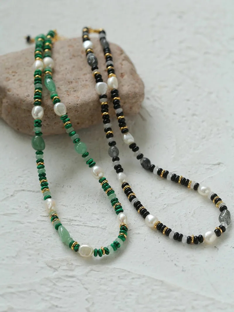 Multiple Irregular Colored Agate Jade Necklace -Black