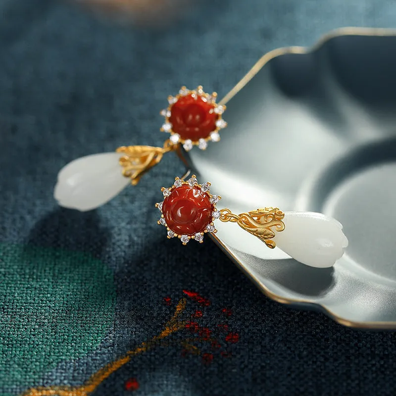 Natural Jade Earrings Nephrite Agate Silver Earrings ZNE359