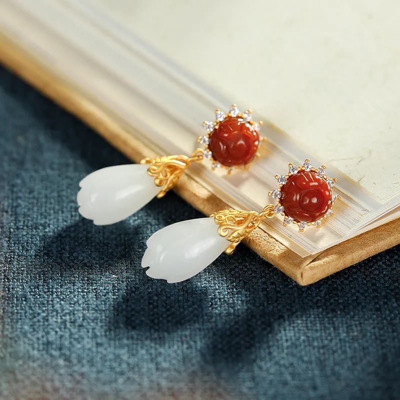 Natural Jade Earrings Nephrite Agate Silver Earrings ZNE359