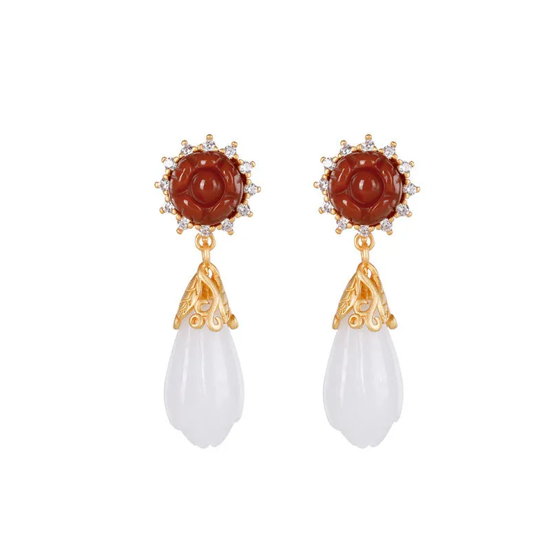 Natural Jade Earrings Nephrite Agate Silver Earrings ZNE359