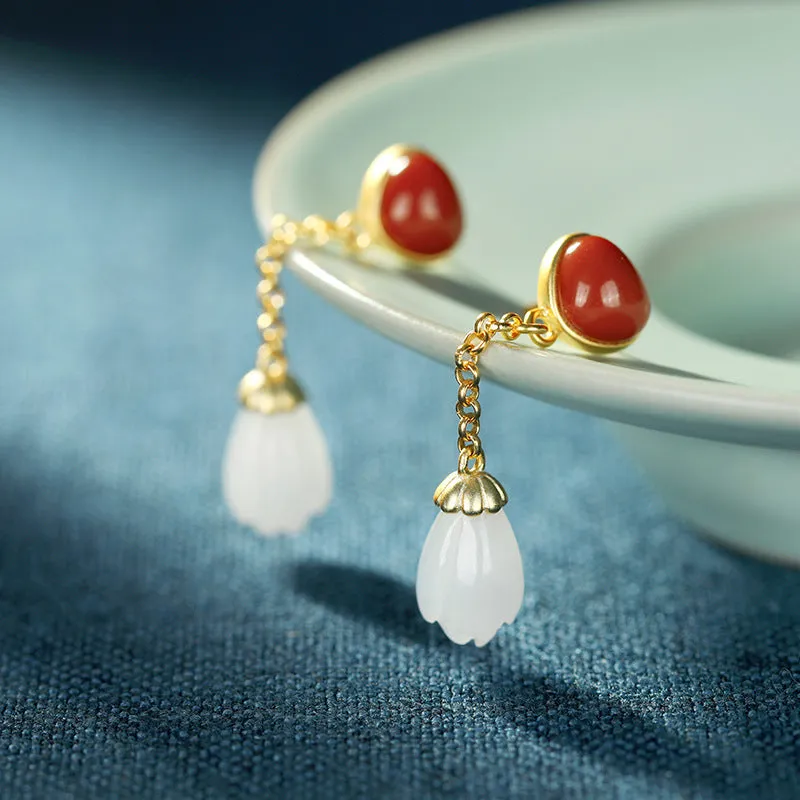 Natural Jade Earrings Nephrite Agate Silver Earrings ZNE373