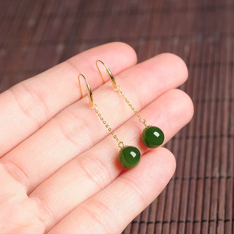 Natural Jade Earrings Nephrite Gold Earrings EG88