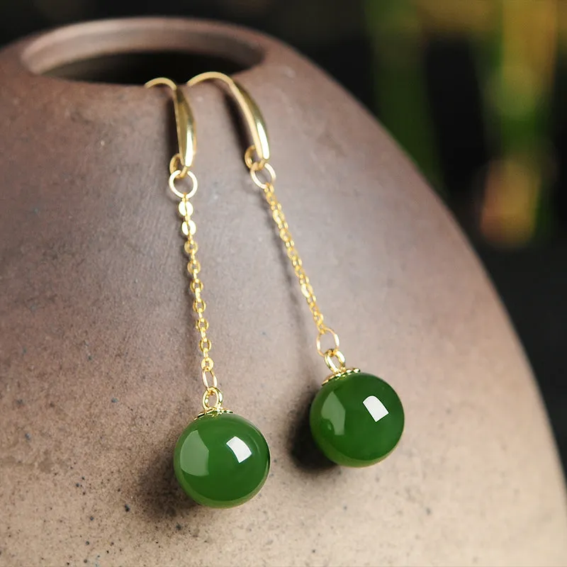 Natural Jade Earrings Nephrite Gold Earrings EG88
