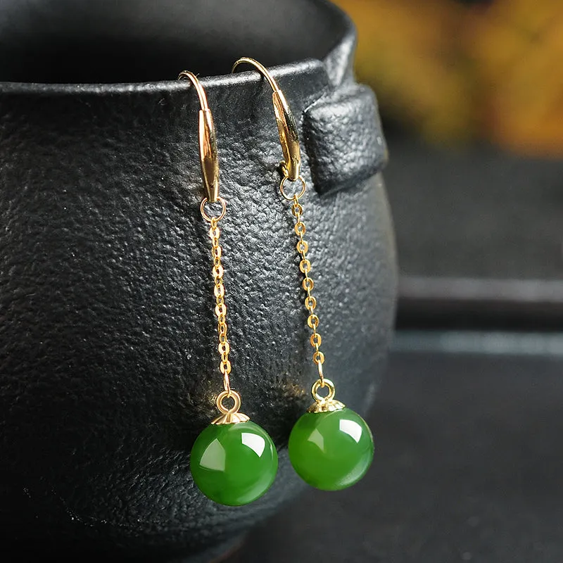 Natural Jade Earrings Nephrite Gold Earrings EG88