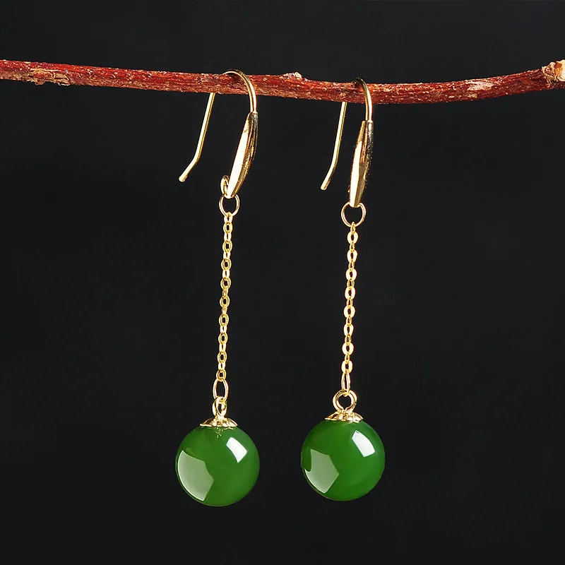 Natural Jade Earrings Nephrite Gold Earrings EG88