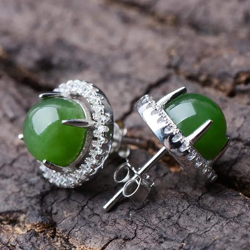 Natural Jade Earrings Nephrite Silver Earrings NE153