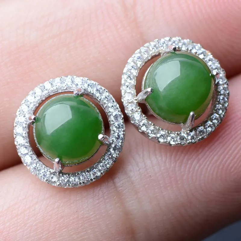 Natural Jade Earrings Nephrite Silver Earrings NE153