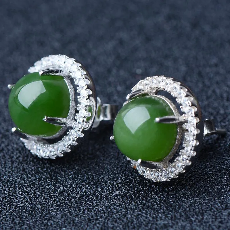 Natural Jade Earrings Nephrite Silver Earrings NE153