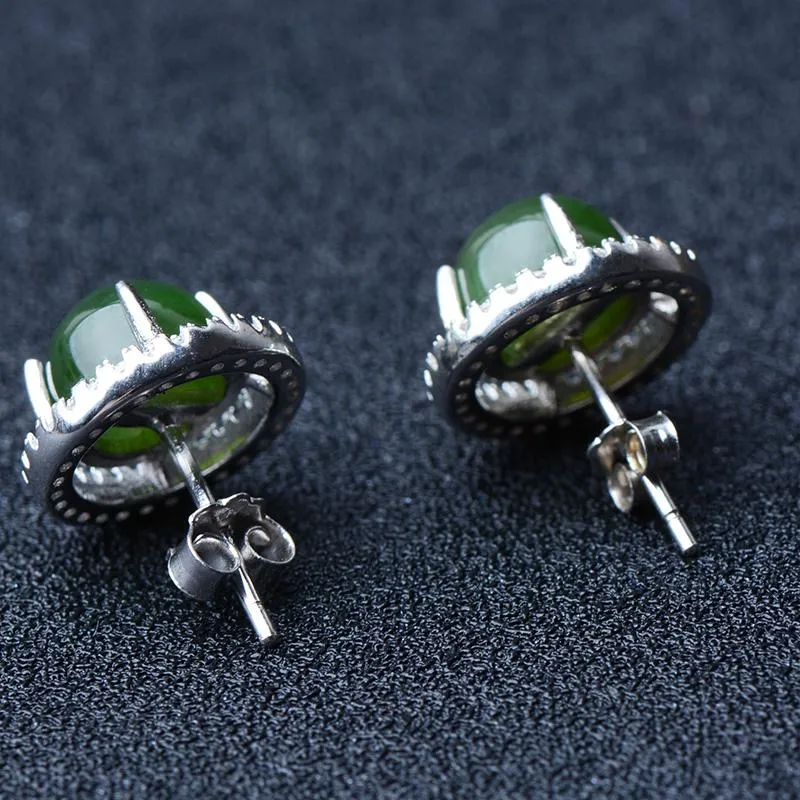 Natural Jade Earrings Nephrite Silver Earrings NE153