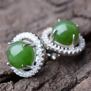 Natural Jade Earrings Nephrite Silver Earrings NE153