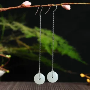Natural Jade Earrings Nephrite Silver Earrings WE15