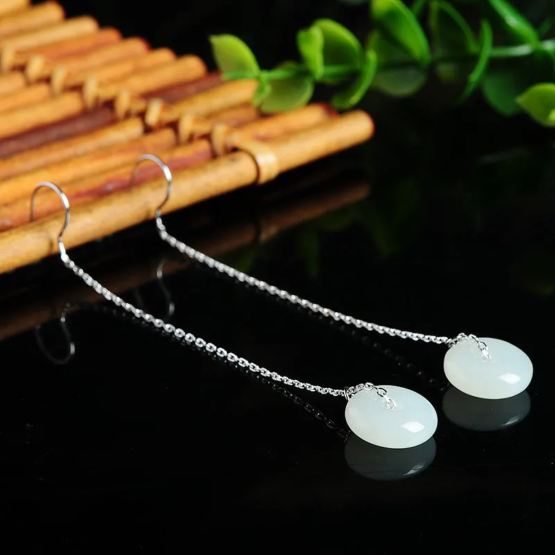 Natural Jade Earrings Nephrite Silver Earrings WE15