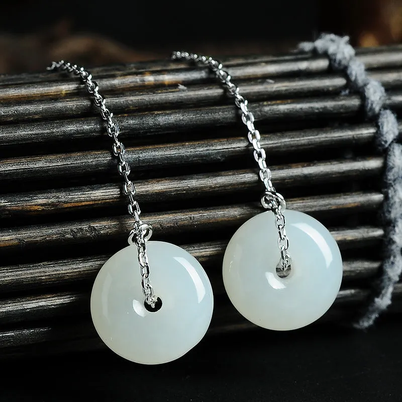 Natural Jade Earrings Nephrite Silver Earrings WE15