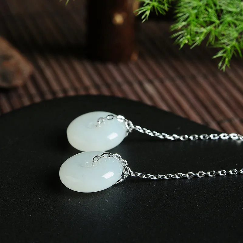 Natural Jade Earrings Nephrite Silver Earrings WE15