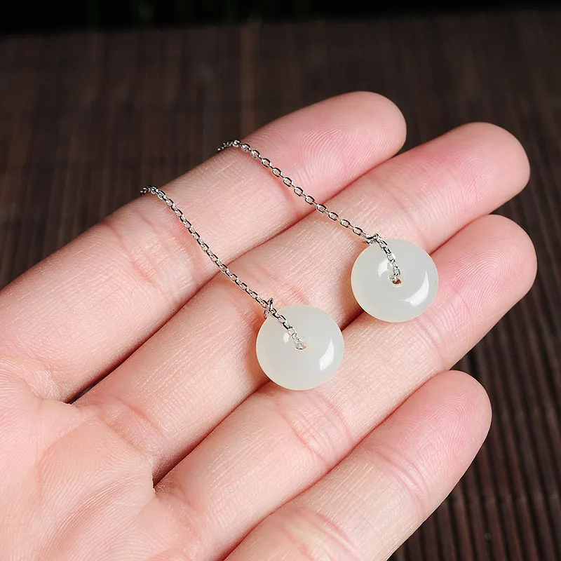 Natural Jade Earrings Nephrite Silver Earrings WE15