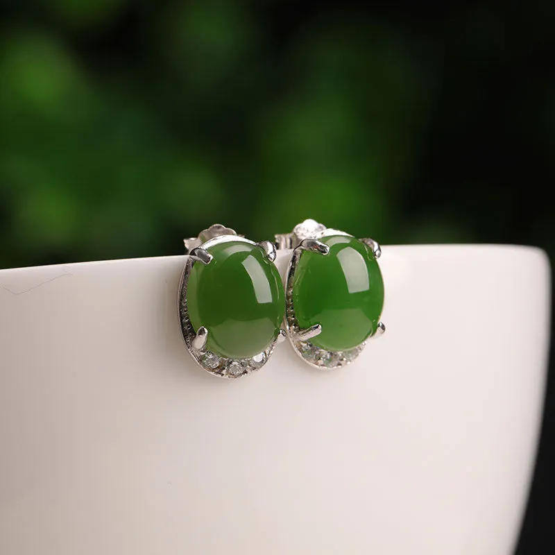 Natural Jade Earrings Nephrite Silver Earrings ZEG519