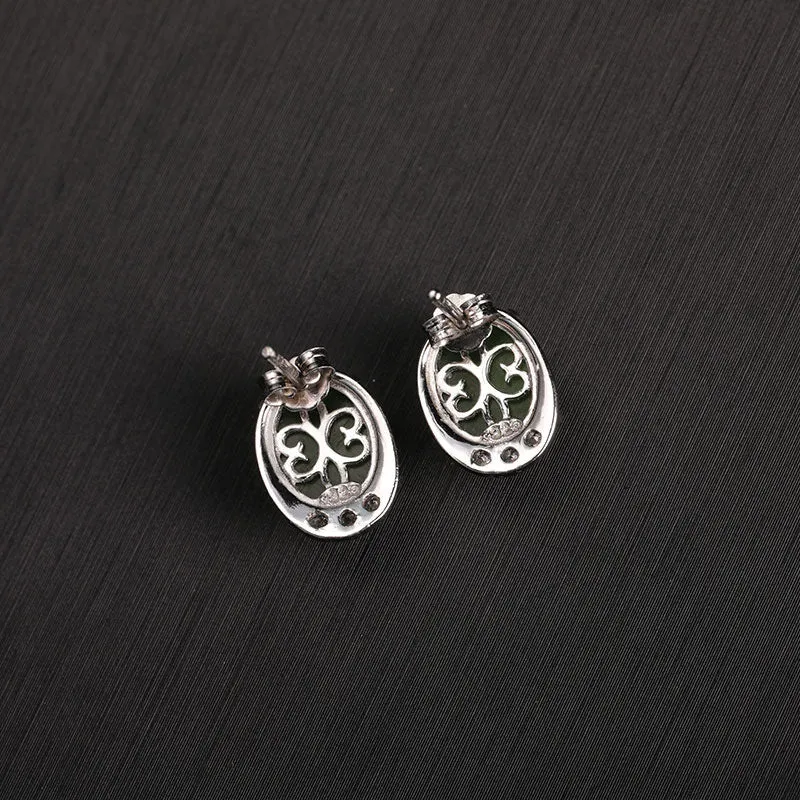 Natural Jade Earrings Nephrite Silver Earrings ZEG519