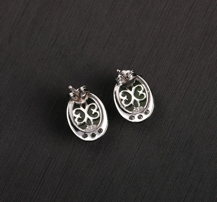 Natural Jade Earrings Nephrite Silver Earrings ZEG519