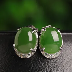 Natural Jade Earrings Nephrite Silver Earrings ZEG519