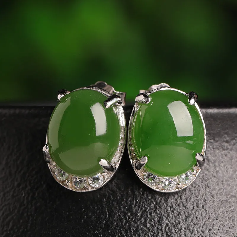 Natural Jade Earrings Nephrite Silver Earrings ZEG519