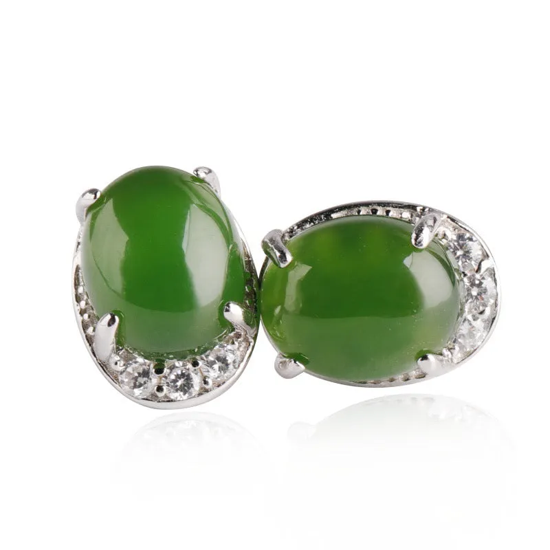 Natural Jade Earrings Nephrite Silver Earrings ZEG519