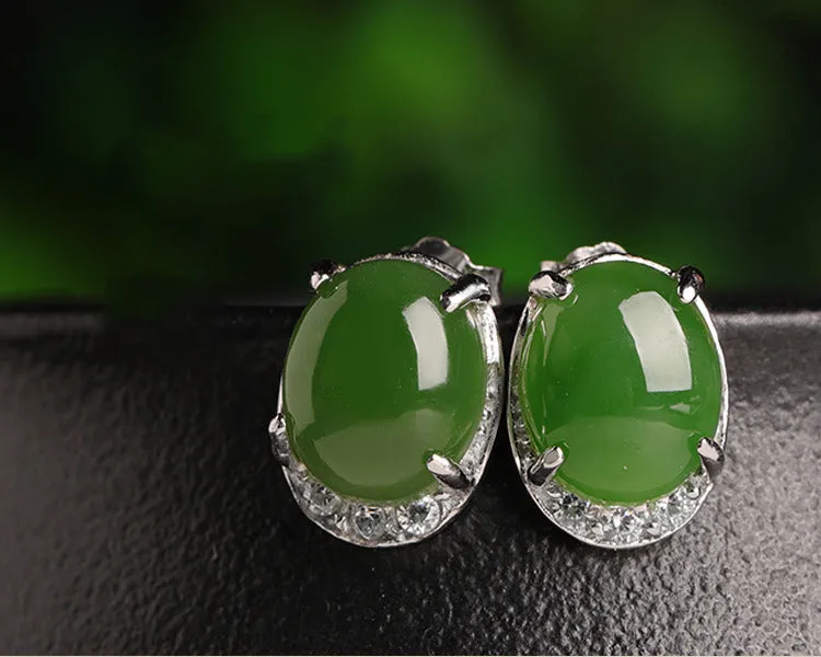 Natural Jade Earrings Nephrite Silver Earrings ZEG519