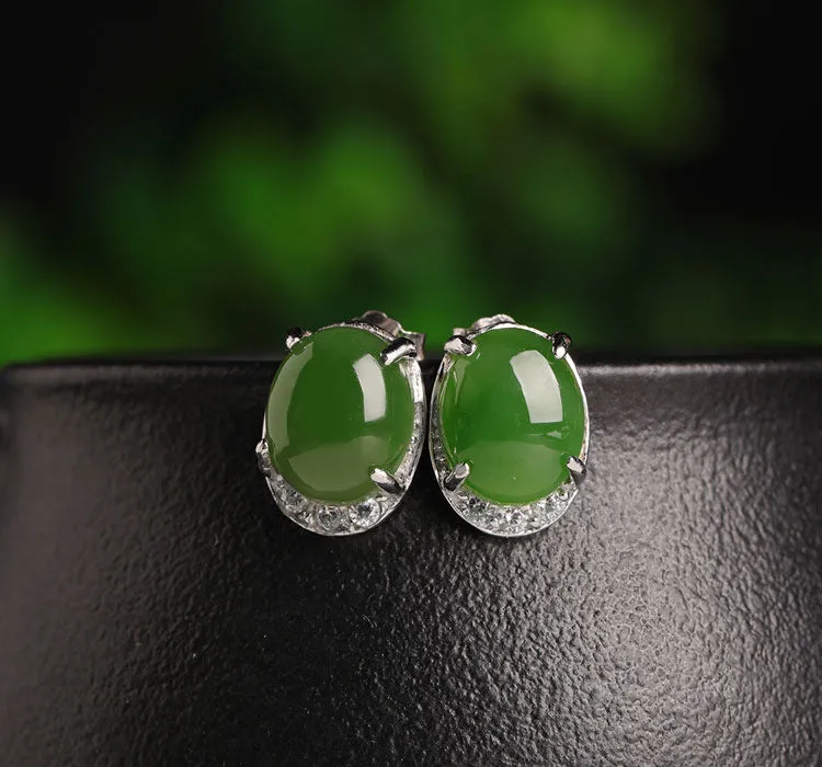 Natural Jade Earrings Nephrite Silver Earrings ZEG519