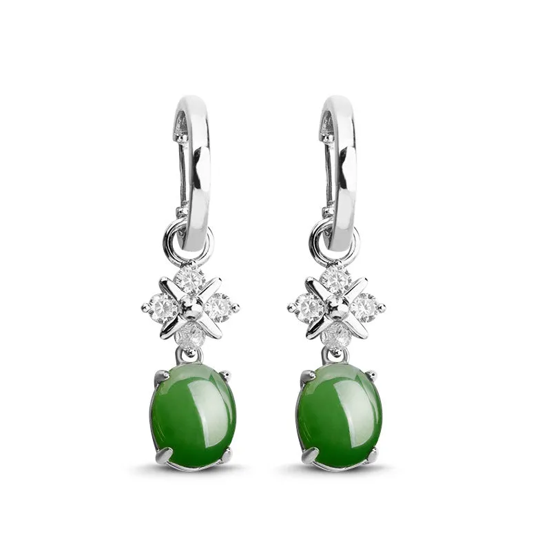 Natural Jade Earrings Nephrite Silver Earrings ZEG536
