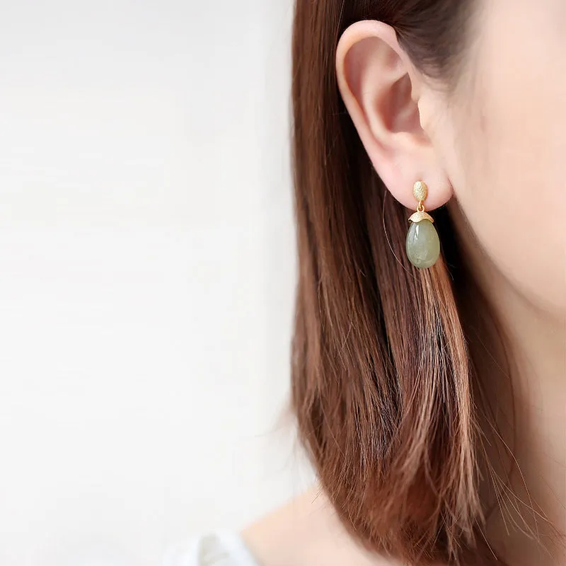 Natural Jade Earrings Nephrite Silver Earrings ZNE130