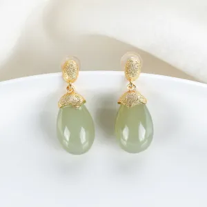 Natural Jade Earrings Nephrite Silver Earrings ZNE130