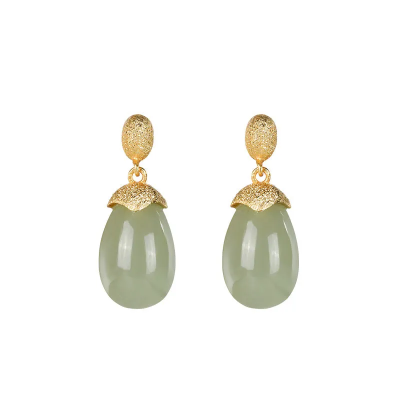 Natural Jade Earrings Nephrite Silver Earrings ZNE130