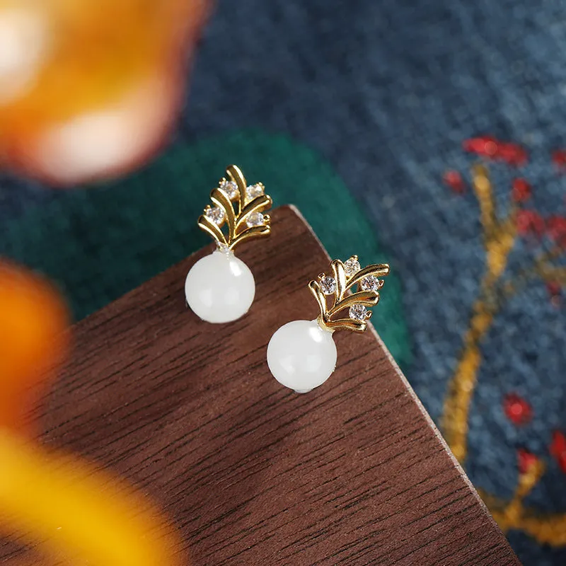 Natural Jade Earrings Nephrite Silver Earrings ZNE180