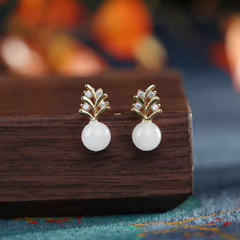 Natural Jade Earrings Nephrite Silver Earrings ZNE180