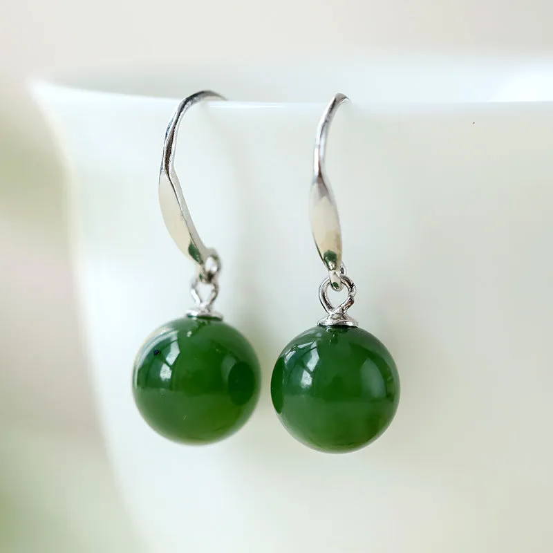 Natural Jade Earrings Nephrite Silver Earrings ZNE261