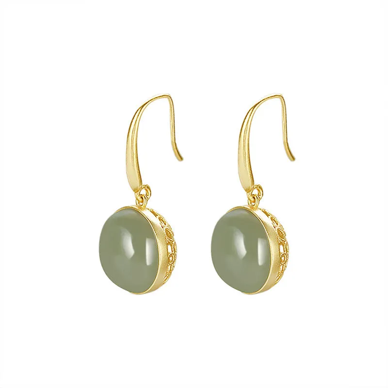 Natural Jade Earrings Nephrite Silver Earrings ZNE290