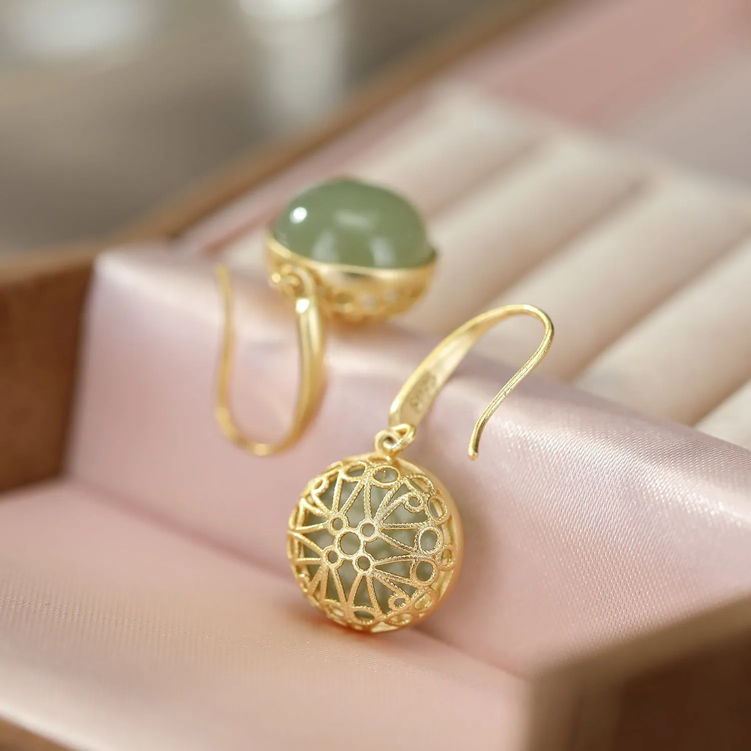 Natural Jade Earrings Nephrite Silver Earrings ZNE290
