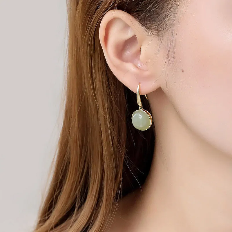 Natural Jade Earrings Nephrite Silver Earrings ZNE290