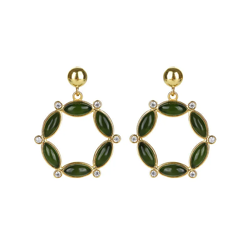 Natural Jade Earrings Nephrite Silver Earrings ZNE295