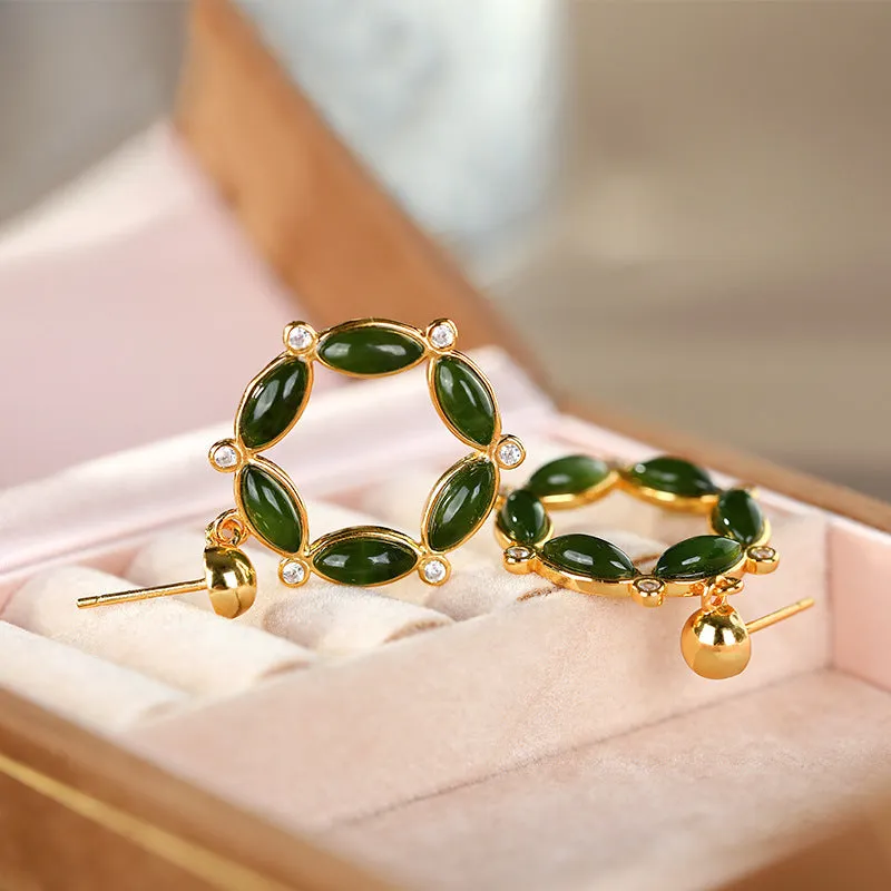 Natural Jade Earrings Nephrite Silver Earrings ZNE295