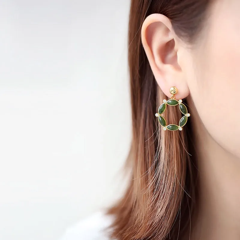 Natural Jade Earrings Nephrite Silver Earrings ZNE295