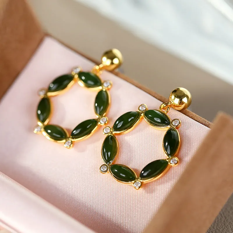 Natural Jade Earrings Nephrite Silver Earrings ZNE295