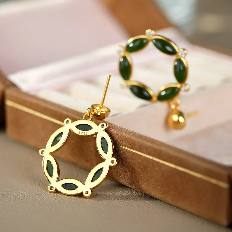 Natural Jade Earrings Nephrite Silver Earrings ZNE295