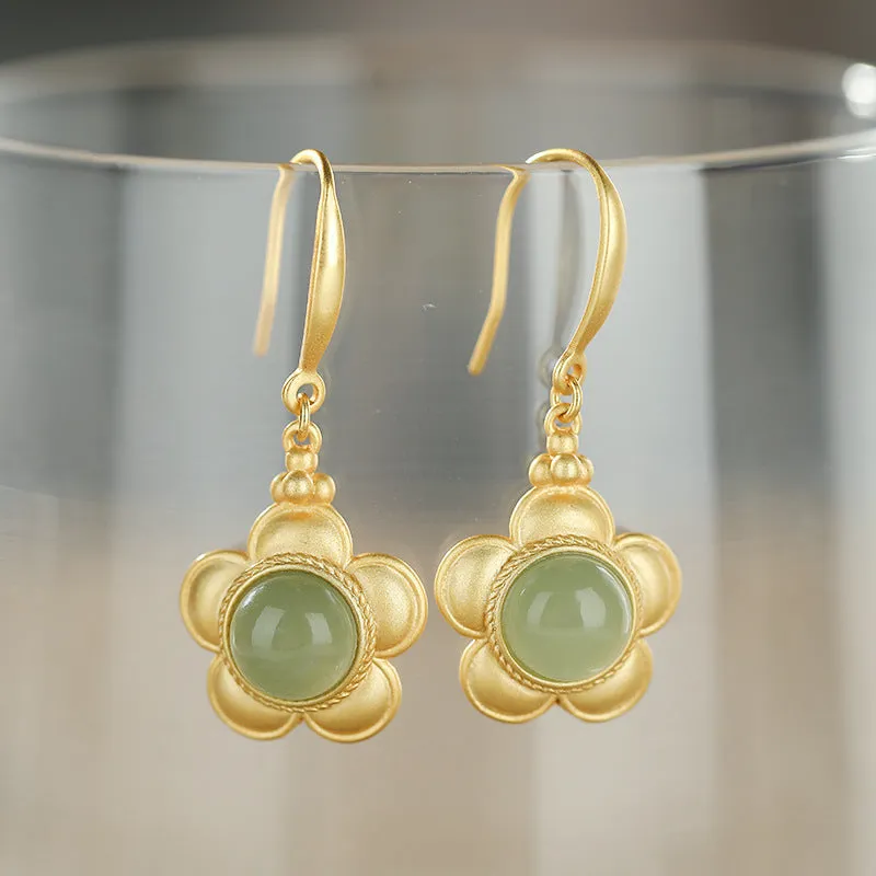 Natural Jade Earrings Nephrite Silver Earrings ZNE300