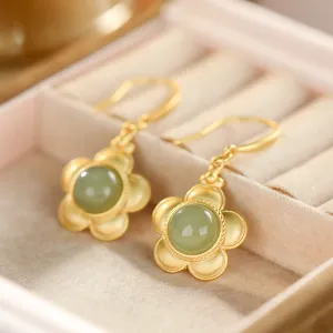 Natural Jade Earrings Nephrite Silver Earrings ZNE300