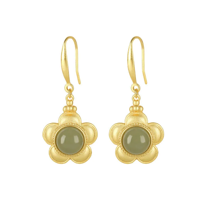 Natural Jade Earrings Nephrite Silver Earrings ZNE300