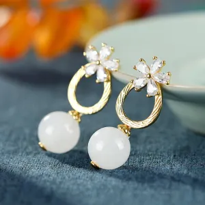 Natural Jade Earrings Nephrite Silver Earrings ZNE348