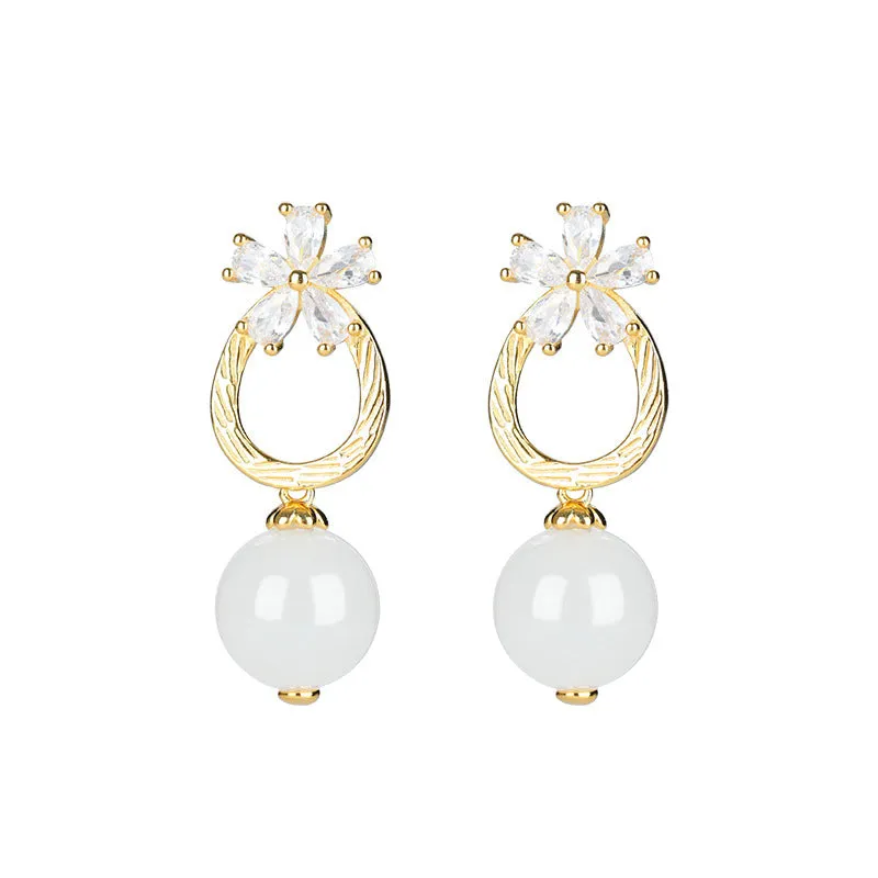 Natural Jade Earrings Nephrite Silver Earrings ZNE348