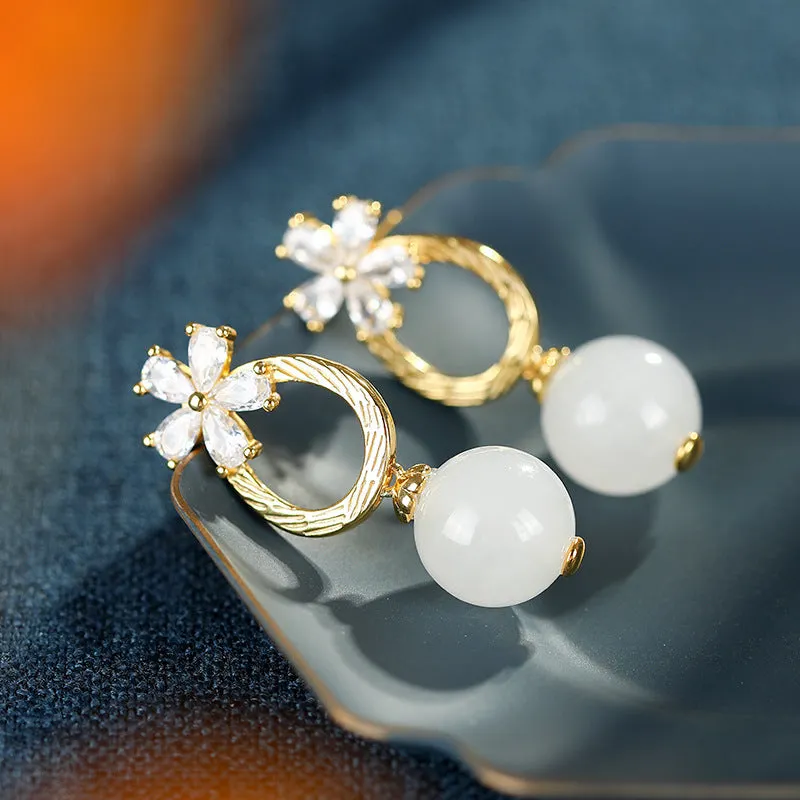 Natural Jade Earrings Nephrite Silver Earrings ZNE348