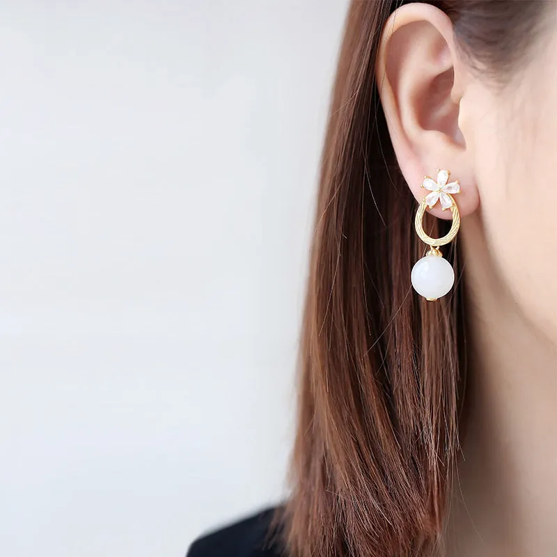 Natural Jade Earrings Nephrite Silver Earrings ZNE348