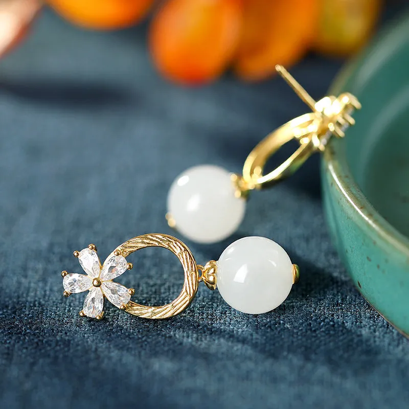 Natural Jade Earrings Nephrite Silver Earrings ZNE348